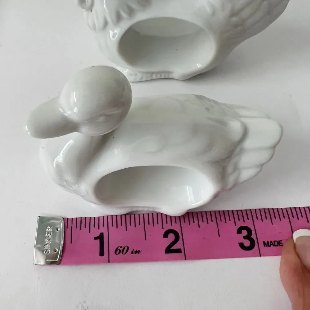 Vintage 1984 White Ceramic Farm Animal Napkin Rings Holders Set 4 Japan